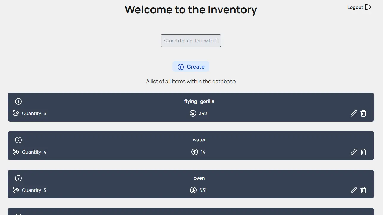 Items Dashboard Frontend